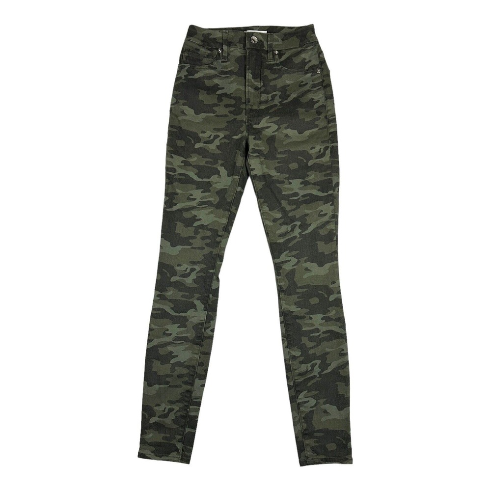 Good American Womens 0/25 Good Waist High Rise Skinny Jeans Green Camo GL403AT